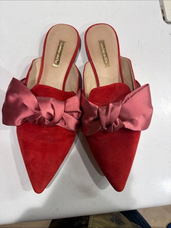 Louise et Cie Shoes - Louise et Cie Red Pointed Suede Mules with Pink Satin Bow